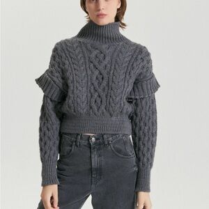 Gray Cable Knit Turtleneck Sweater